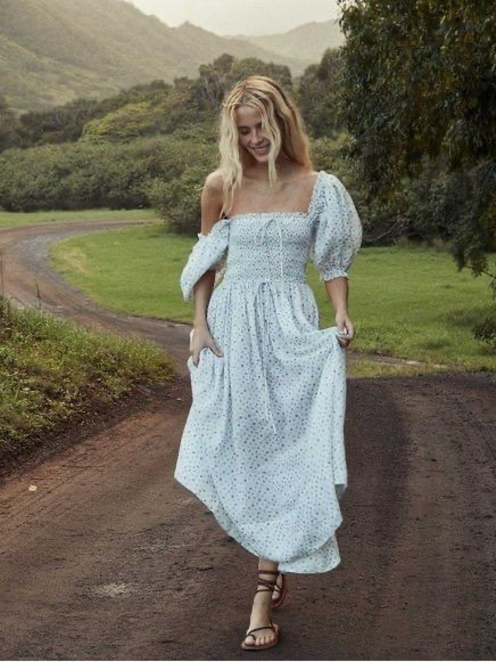 Doen SIENA DRESS - floral square neck smocked puff sleeve maxi dress